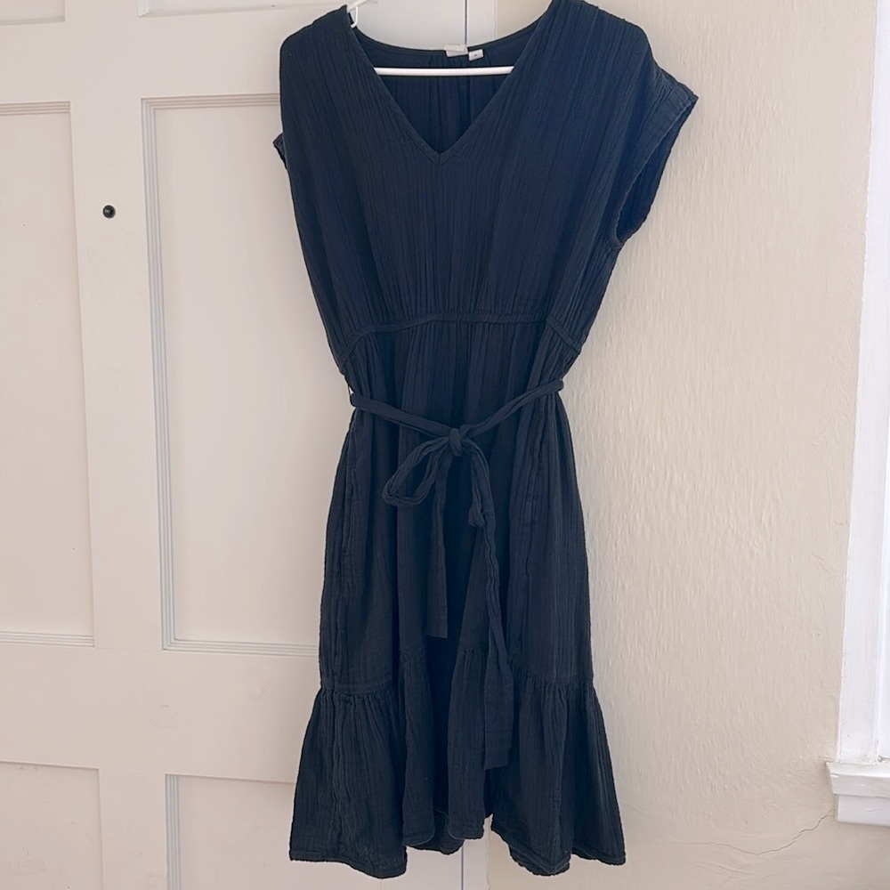 GAP Black Midi Dress with Tie Waist